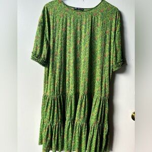 Zara Vibrant Green Dress with Orange Floral Design
